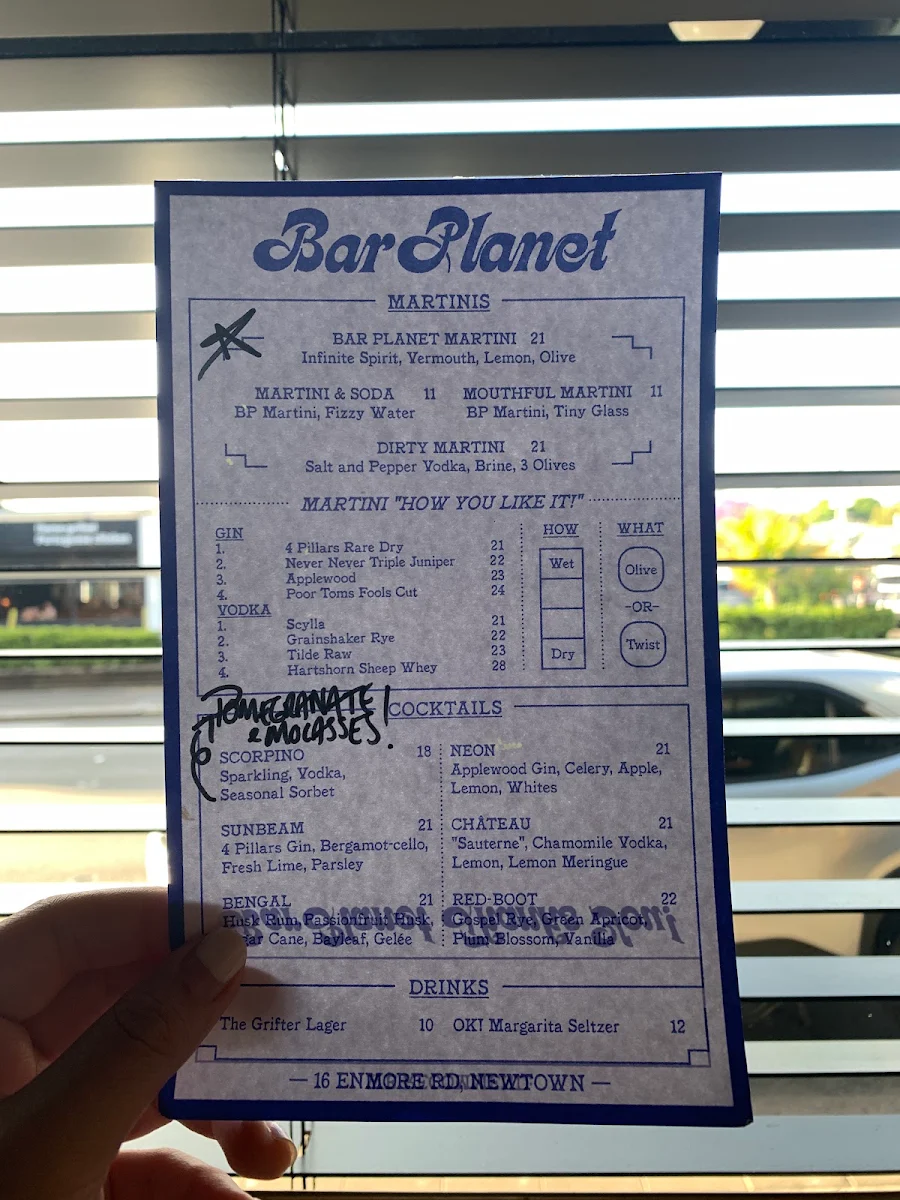 Menu, Bar Planet