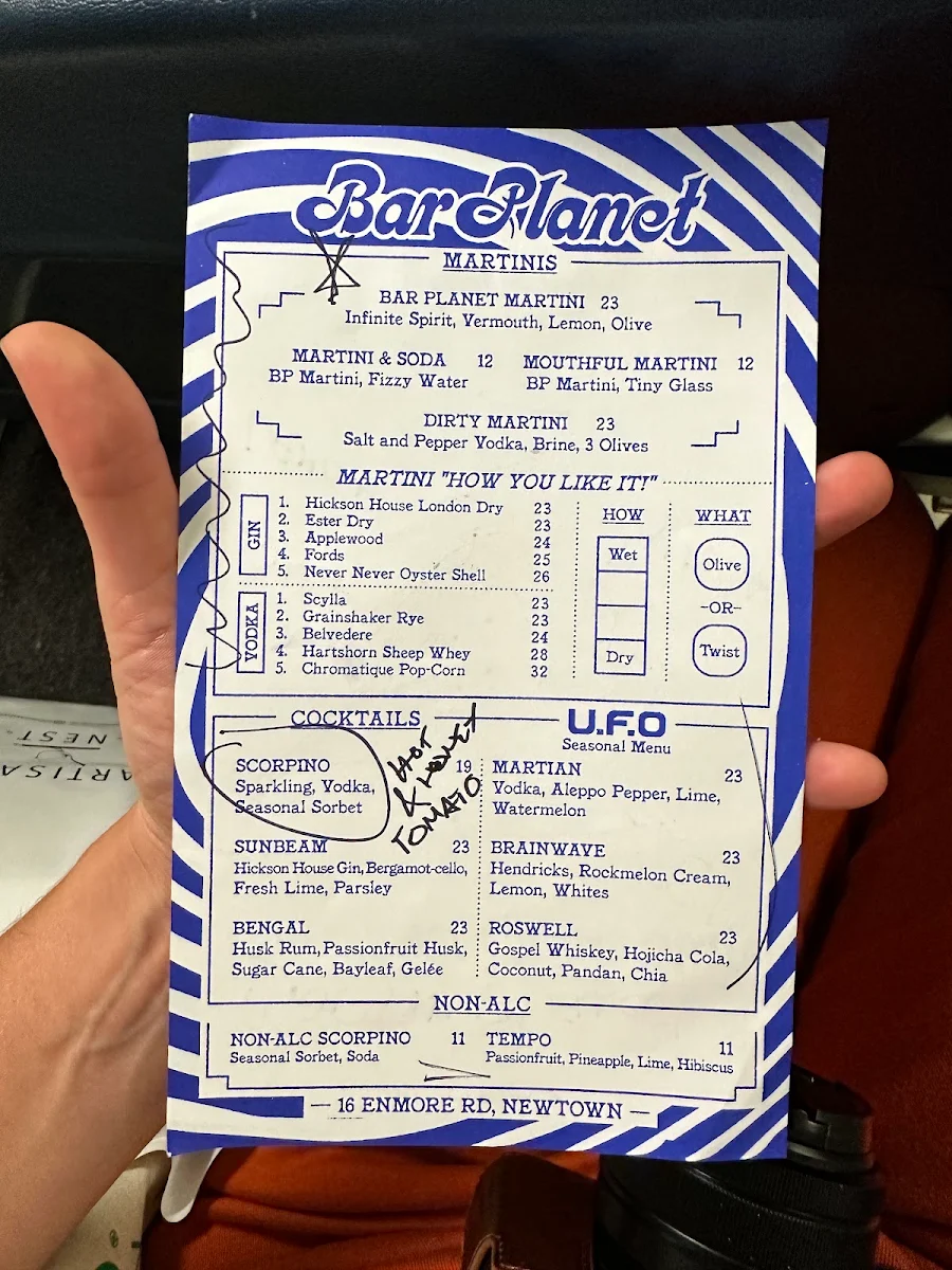 Menu, Bar Planet