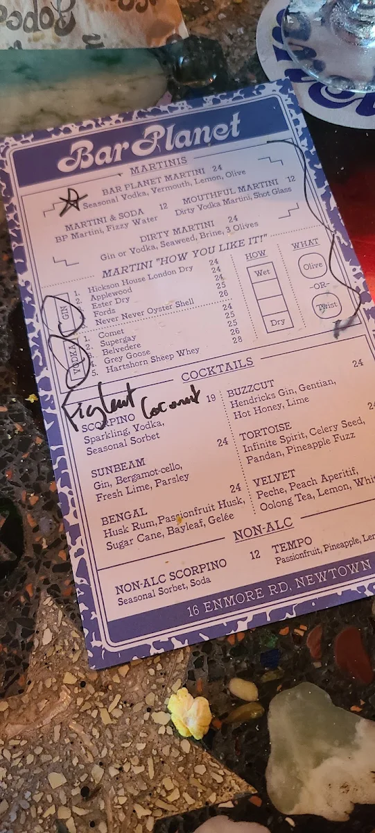Menu, Bar Planet