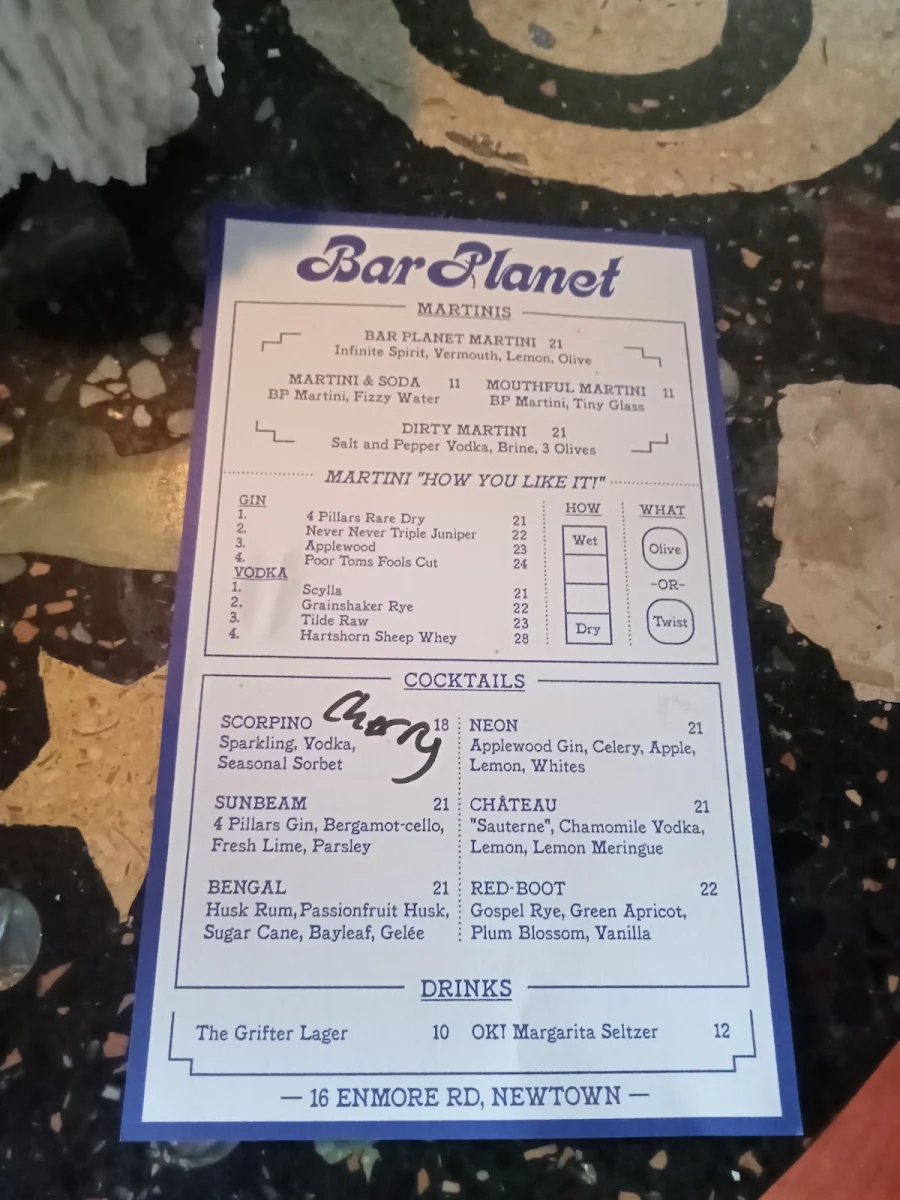 Menu, Bar Planet