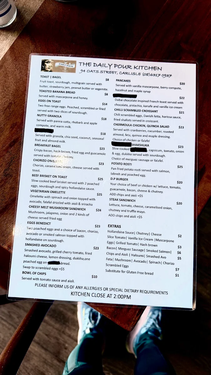 Menu, The Daily Pour Kitchen