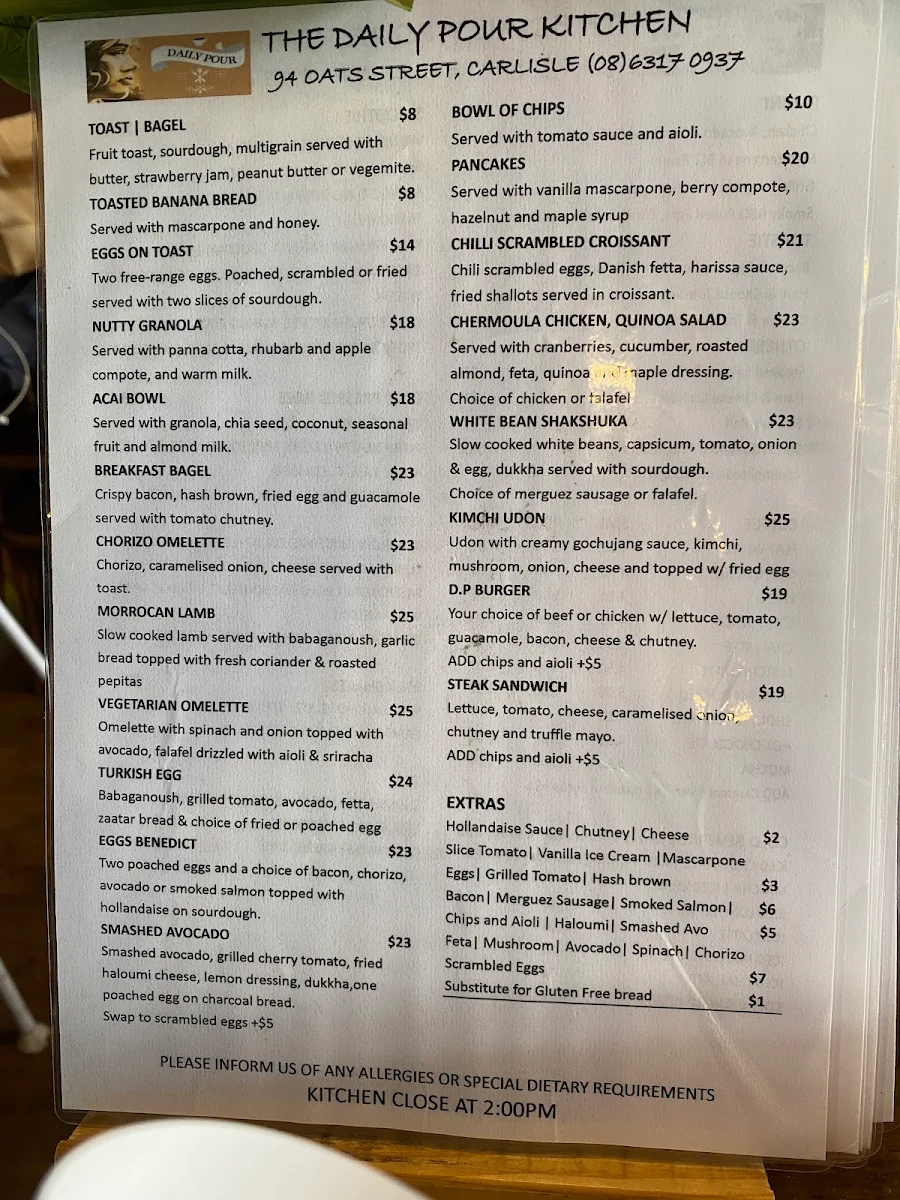 Menu, The Daily Pour Kitchen