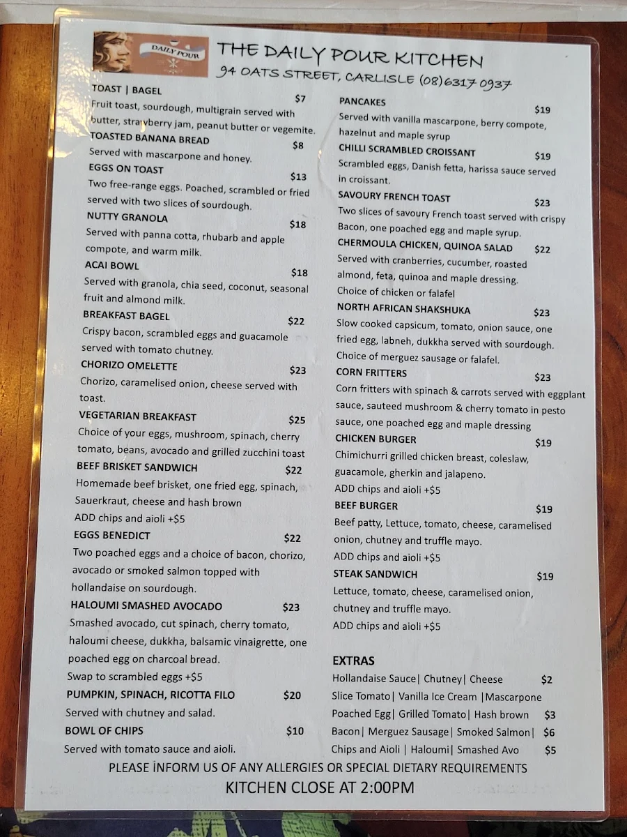Menu, The Daily Pour Kitchen