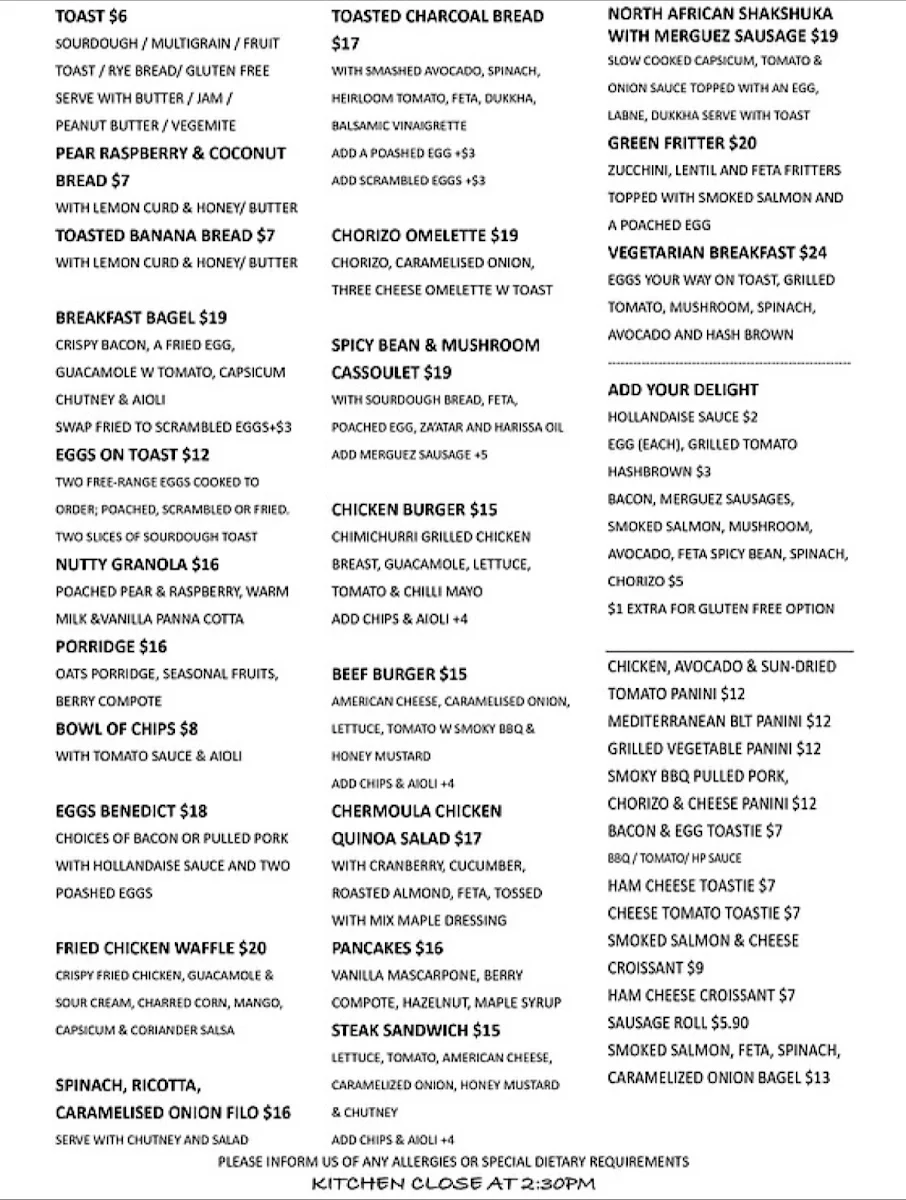 Menu, The Daily Pour Kitchen