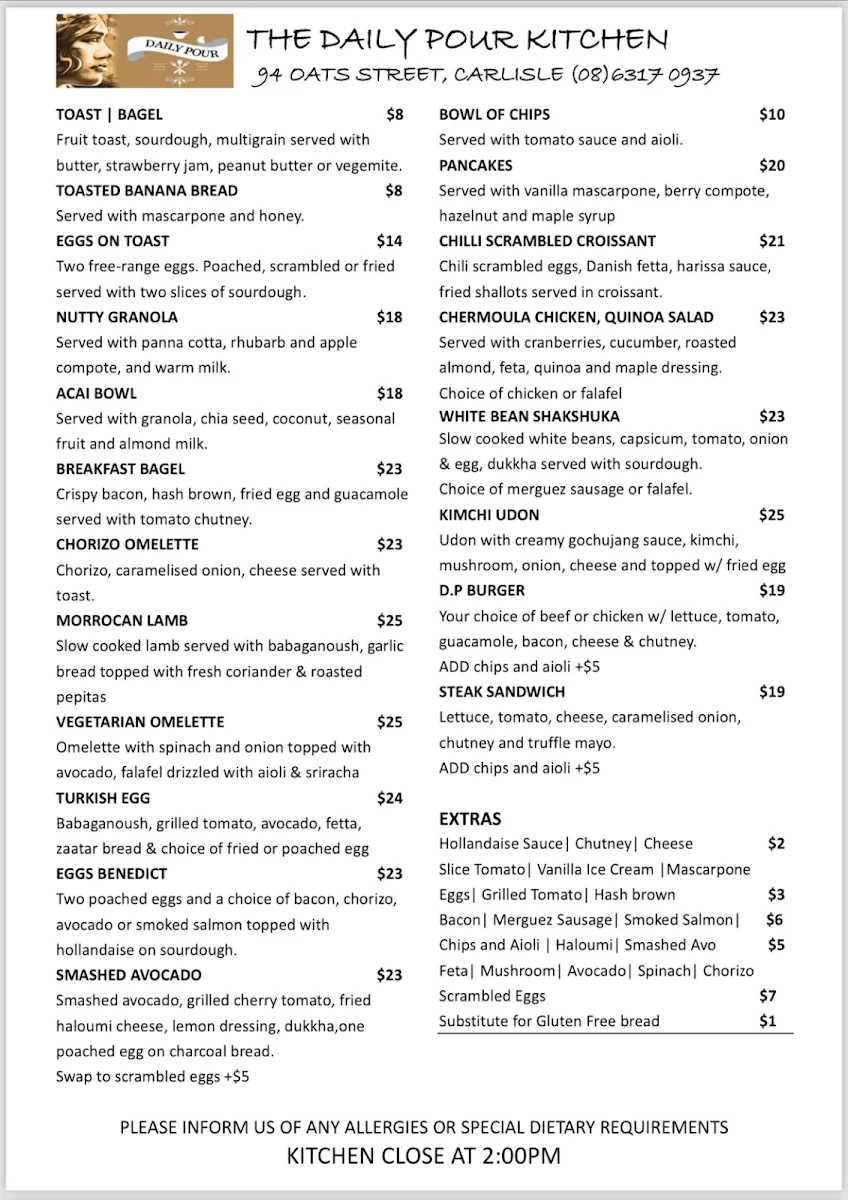 Menu, The Daily Pour Kitchen