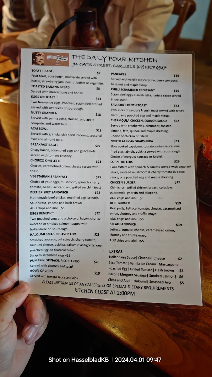 Menu, The Daily Pour Kitchen