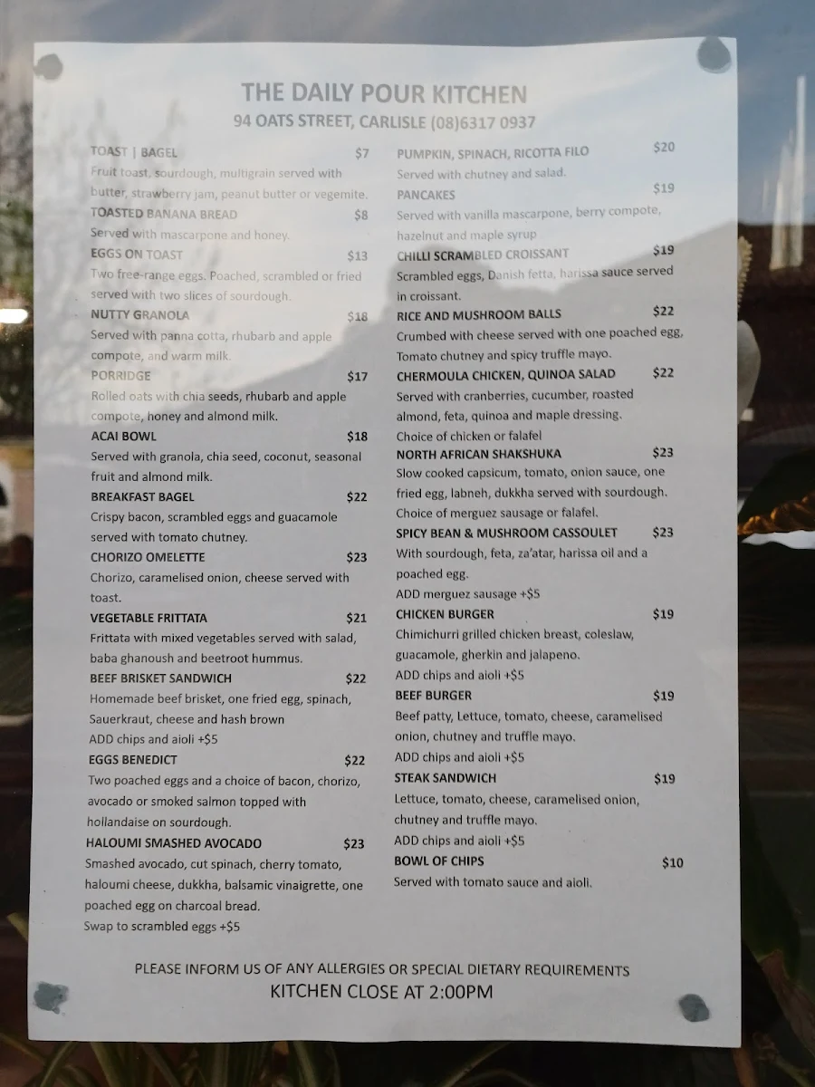Menu, The Daily Pour Kitchen