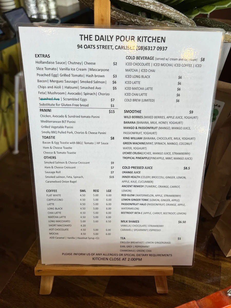 Menu, The Daily Pour Kitchen