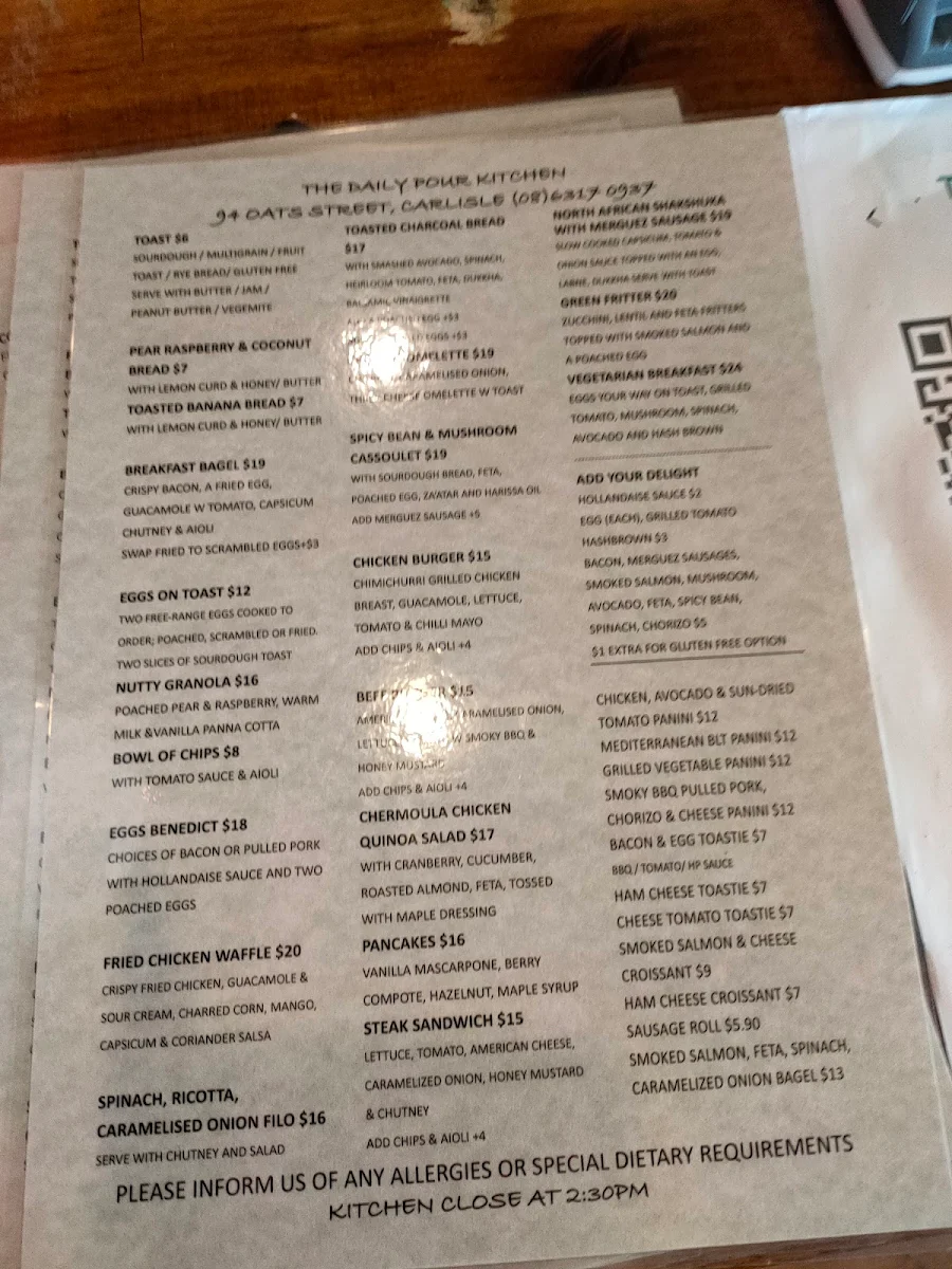 Menu, The Daily Pour Kitchen