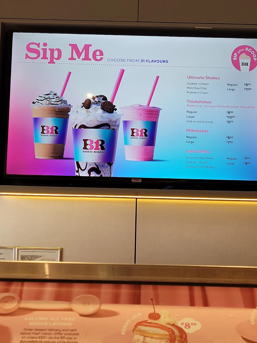 Menu, Baskin-Robbins Surfers Paradise