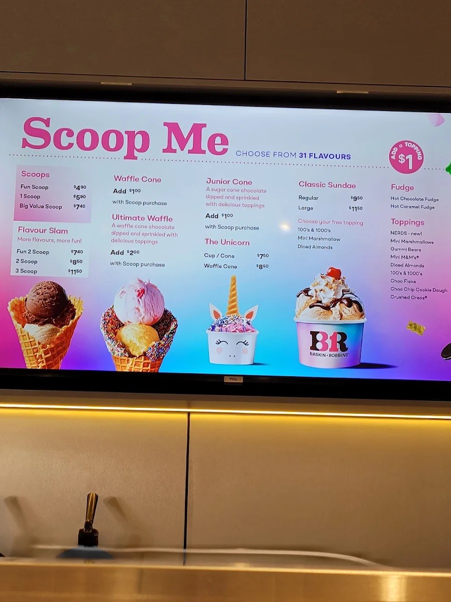 Menu, Baskin-Robbins Surfers Paradise