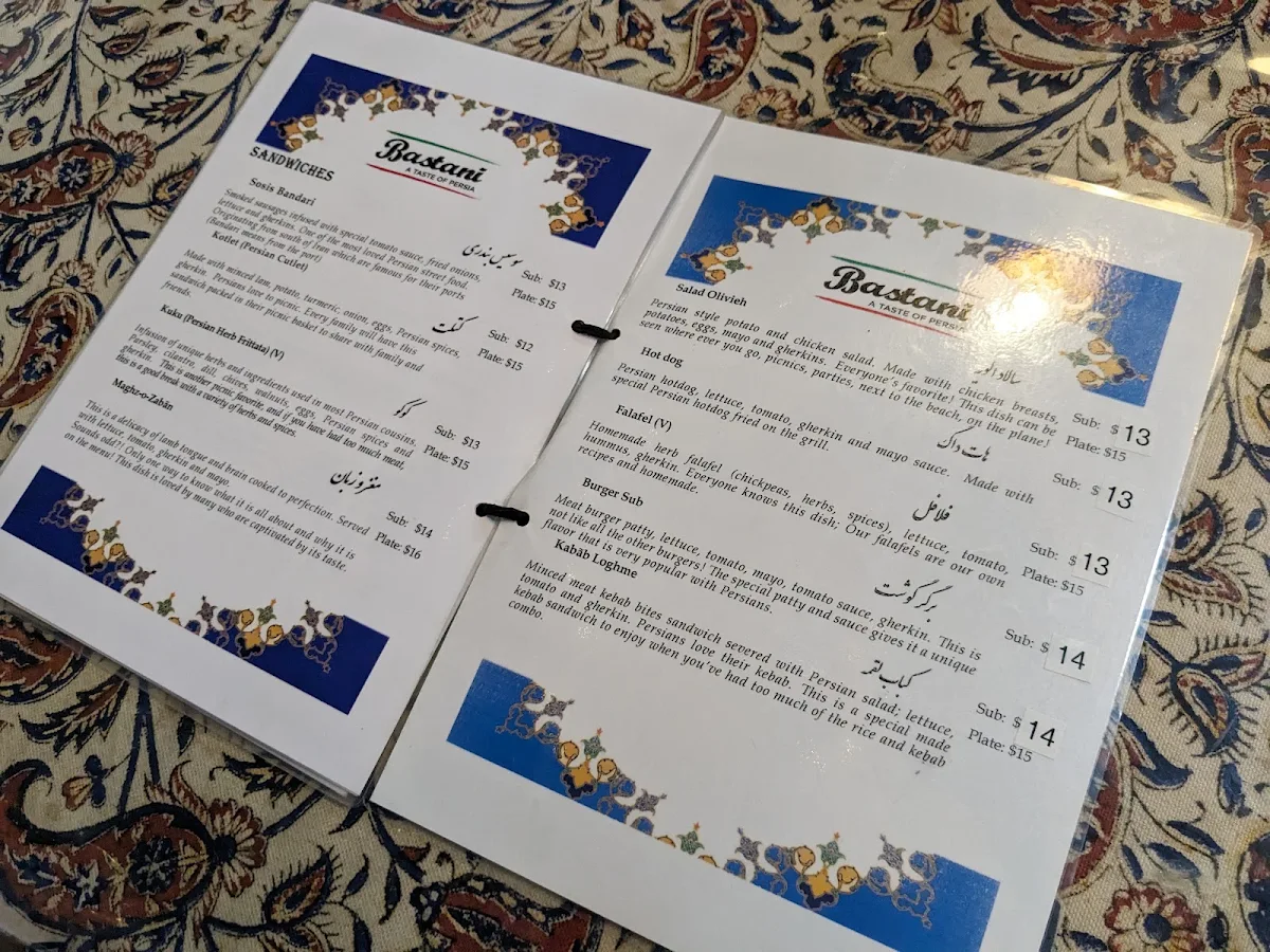 Menu, Bastani
