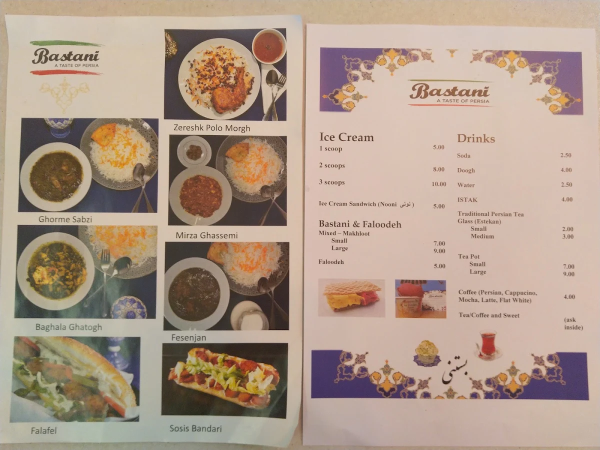 Menu, Bastani