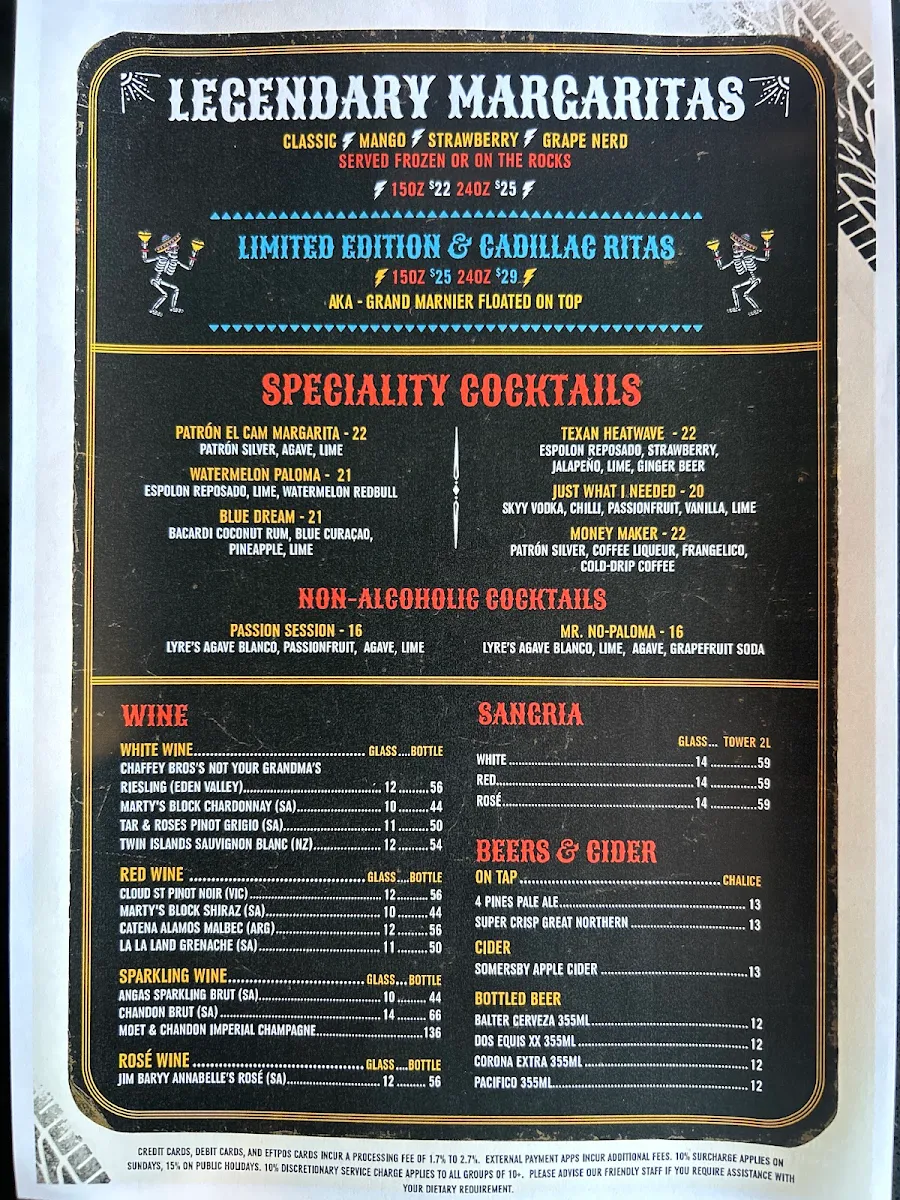 Menu, El Camino Cantina Surfers Paradise