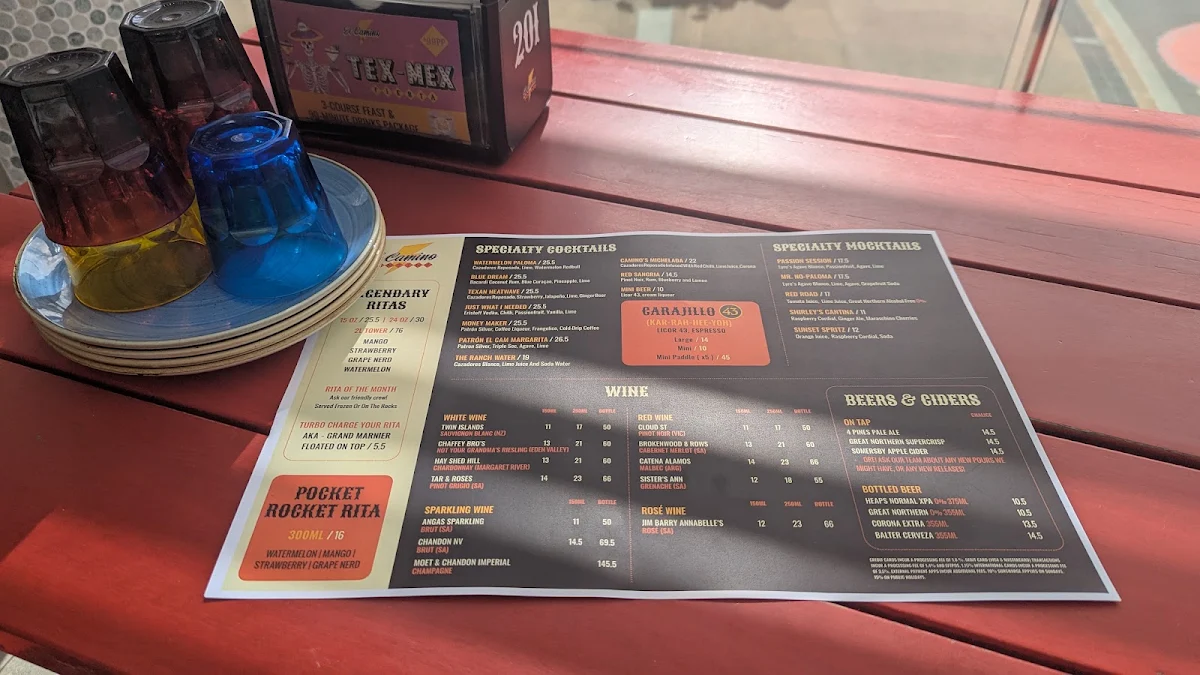 Menu, El Camino Cantina Surfers Paradise