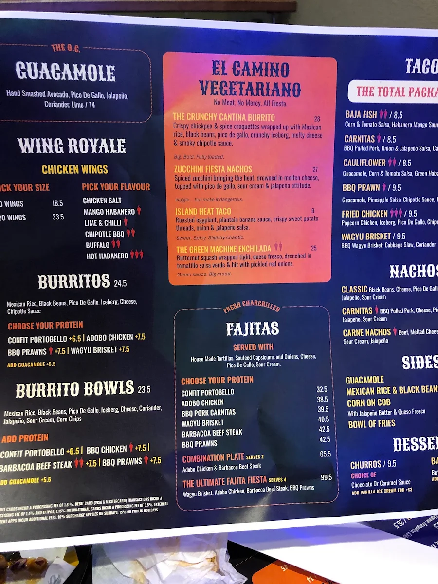 Menu, El Camino Cantina Surfers Paradise