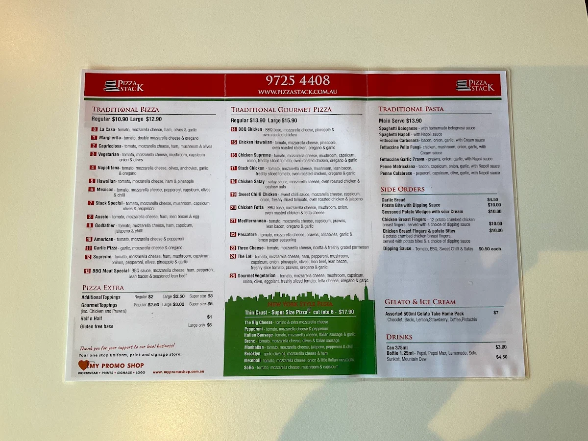 Menu, Pizza Stack Pizza & Canteena Filipino