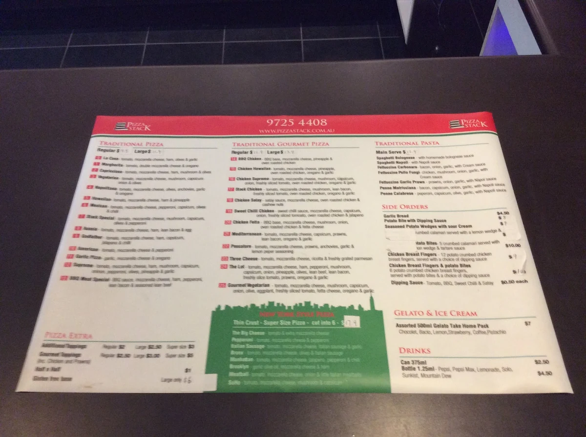 Menu, Pizza Stack Pizza & Canteena Filipino