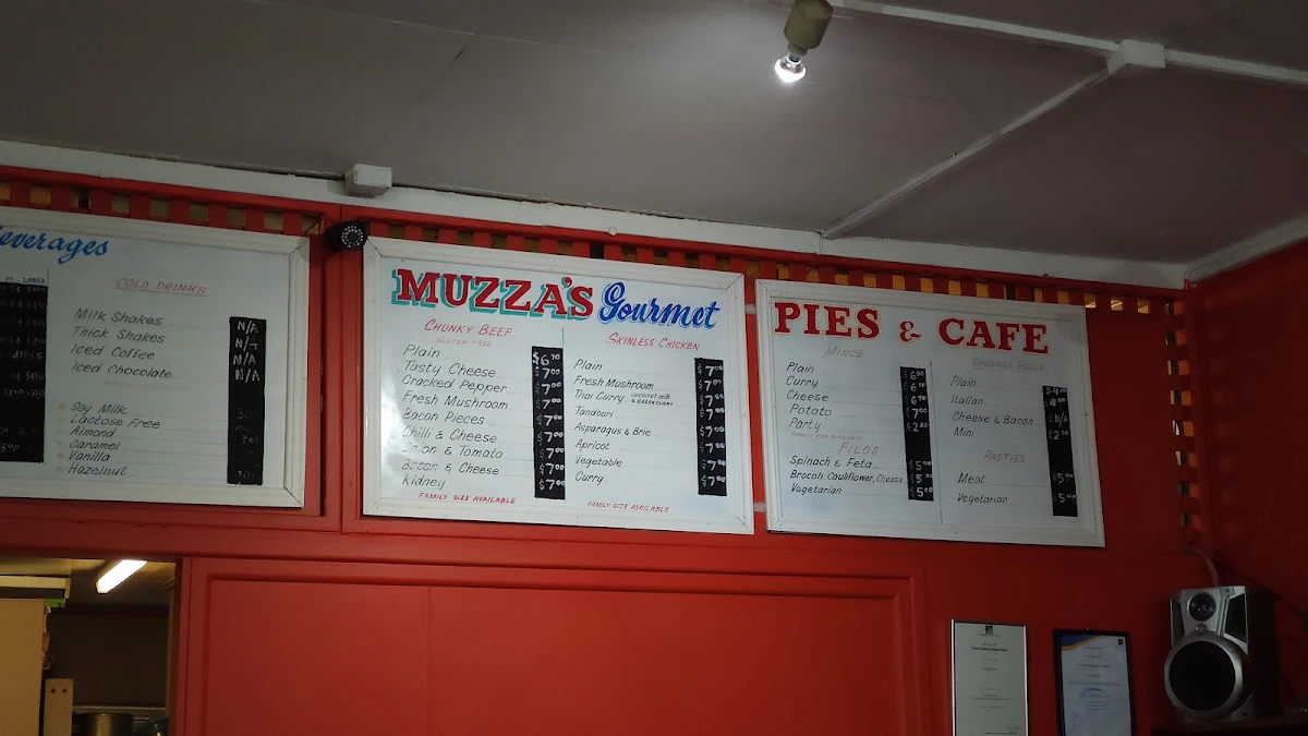 Menu, Muzza's Gourmet Pies & Cafe