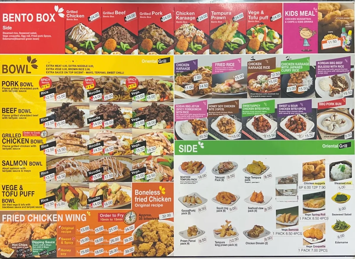 Menu, Oriental Grill Upper Coomera
