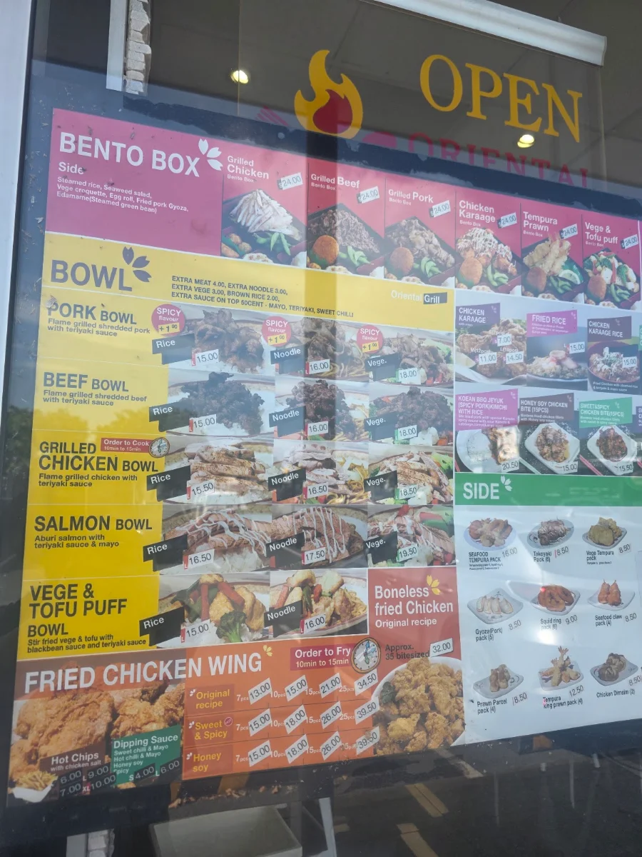 Menu, Oriental Grill Upper Coomera