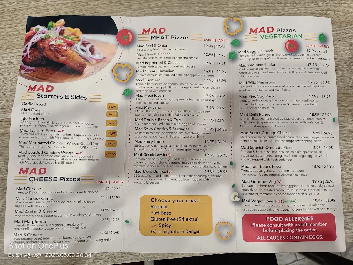 Menu, Madtoppings Parramatta