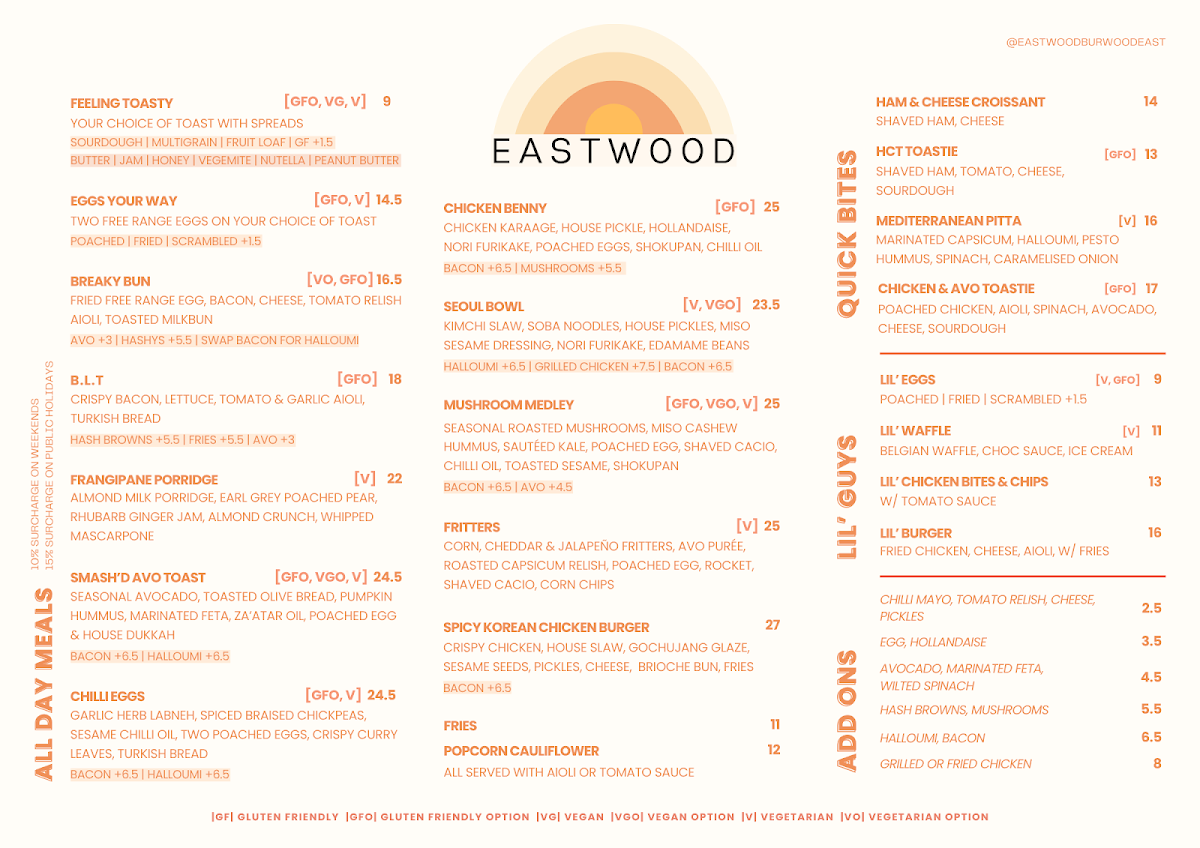 Menu, Eastwood