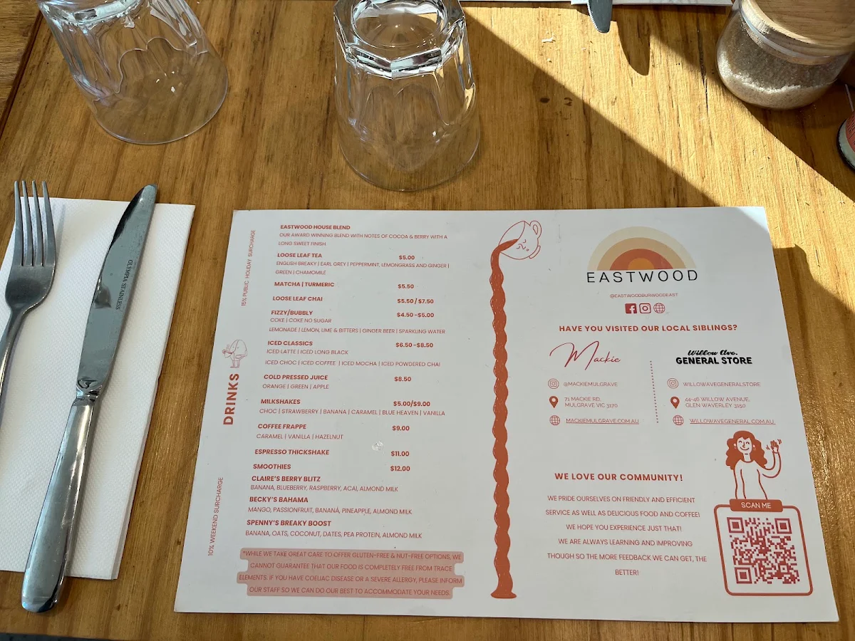 Menu, Eastwood