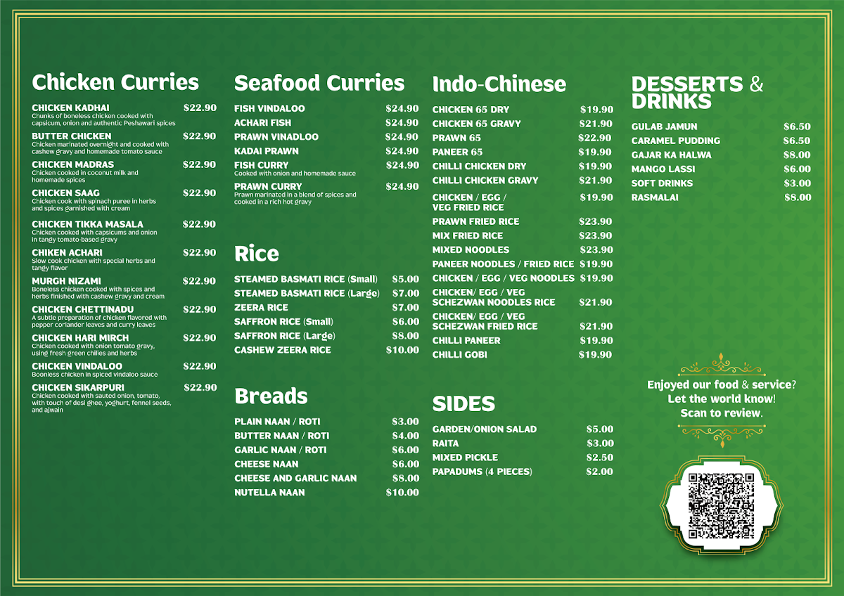 Menu, Hyderabad House - Indian Cuisine & Authentic Biryani