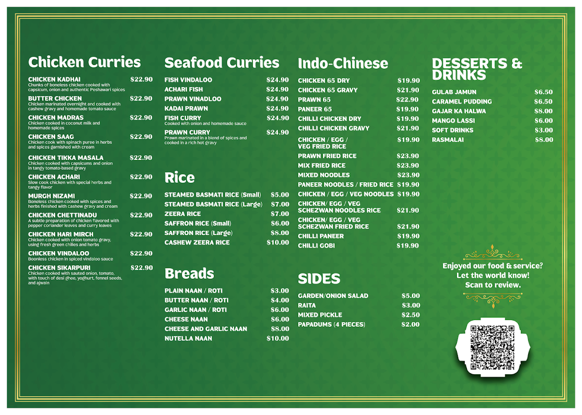 Menu, Hyderabad House - Indian Cuisine & Authentic Biryani