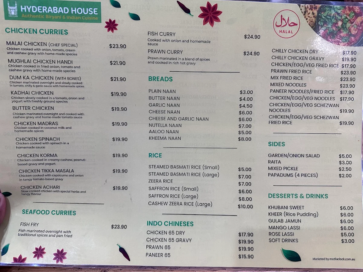 Menu, Hyderabad House - Indian Cuisine & Authentic Biryani