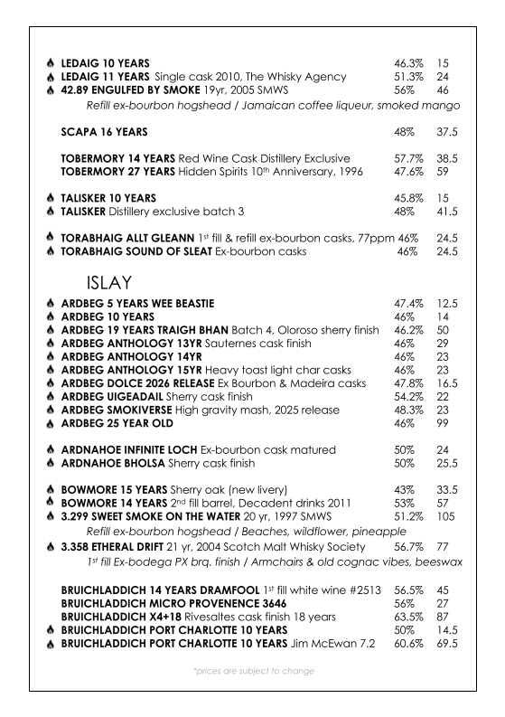 Menu, Whisky and Alement