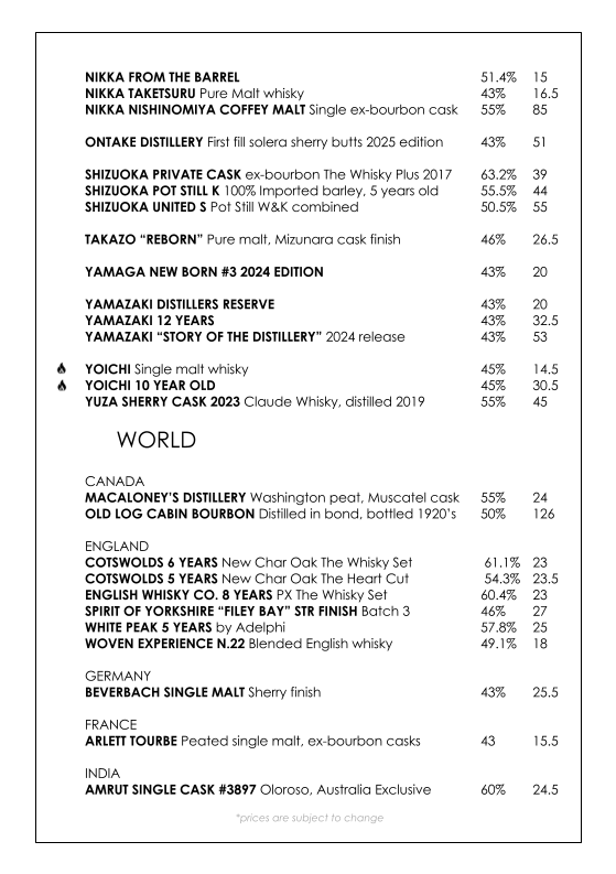 Menu, Whisky and Alement