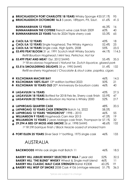 Menu, Whisky and Alement