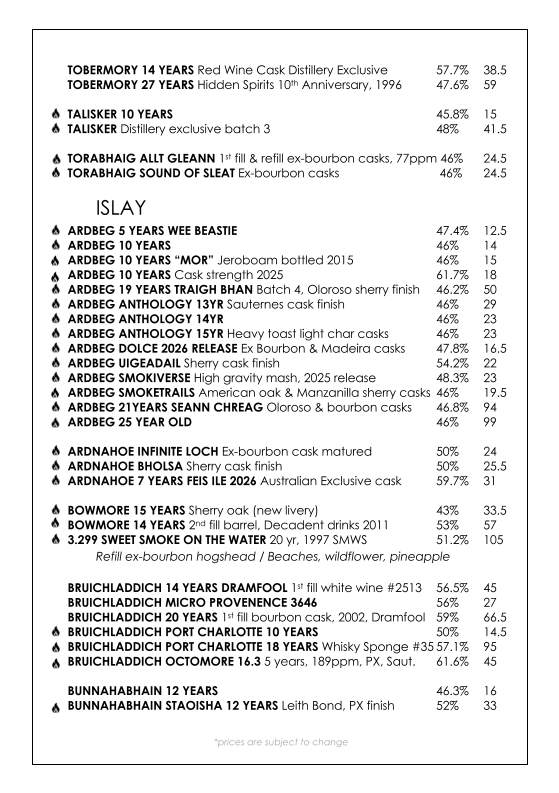 Menu, Whisky and Alement