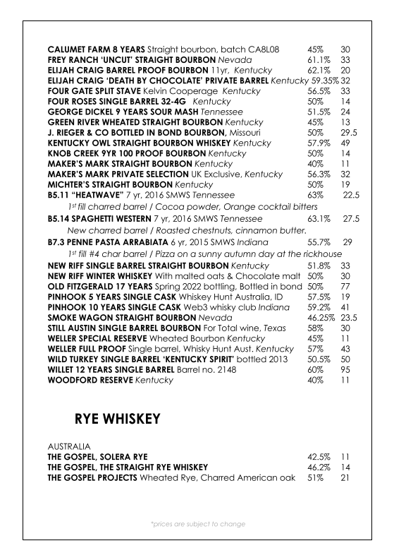 Menu, Whisky and Alement