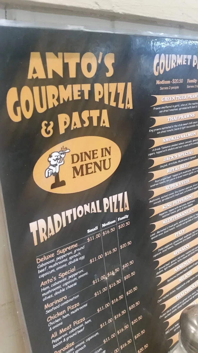 Menu, Antos Pizzeria & Pasta North Willoughby