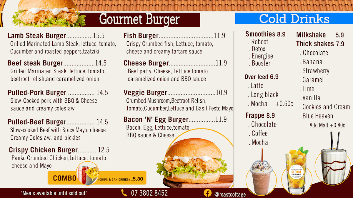 Menu, Roast Cottage