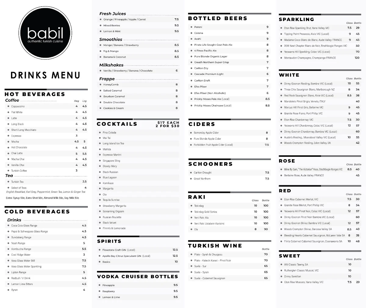 Menu, BabilOddfellows Restaurant