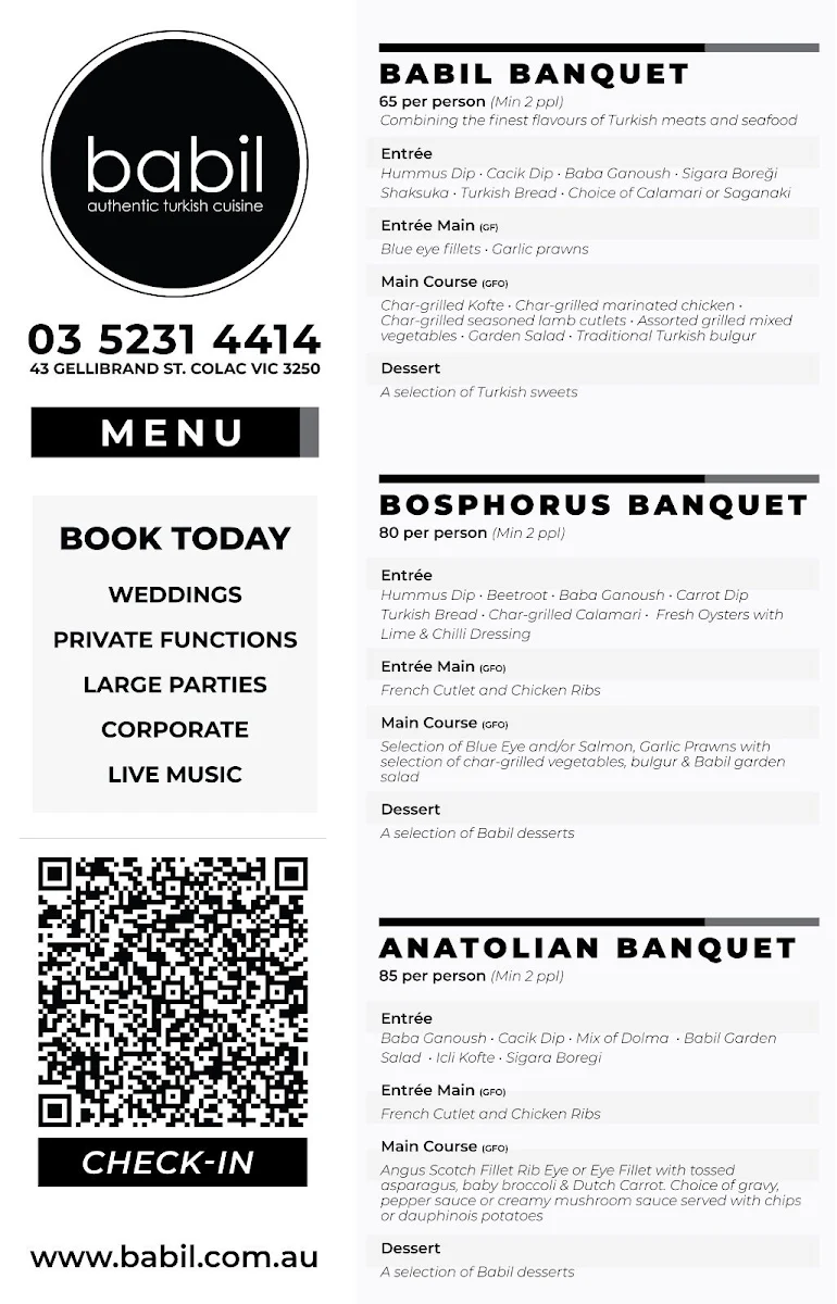 Menu, BabilOddfellows Restaurant
