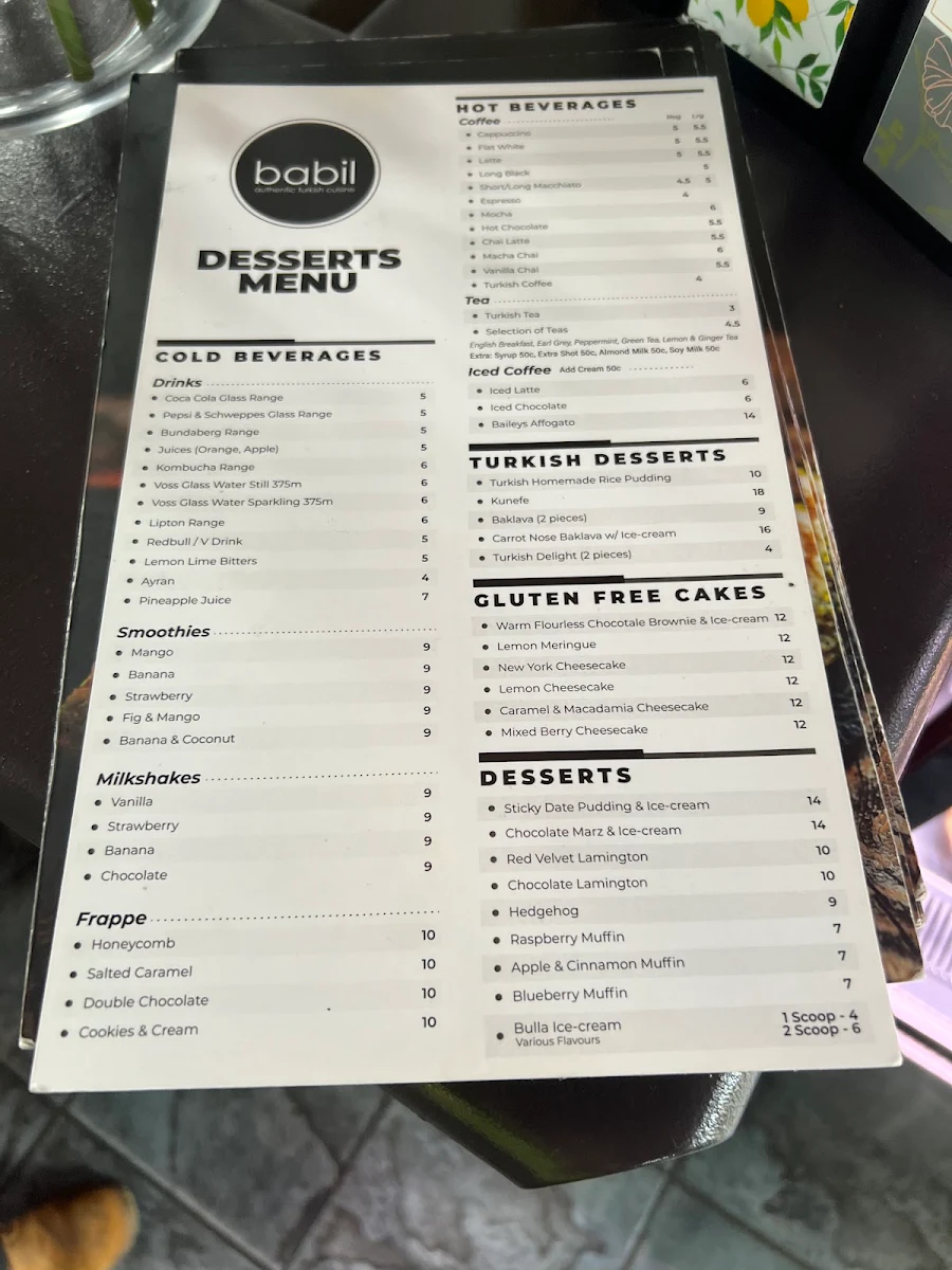 Menu, BabilOddfellows Restaurant