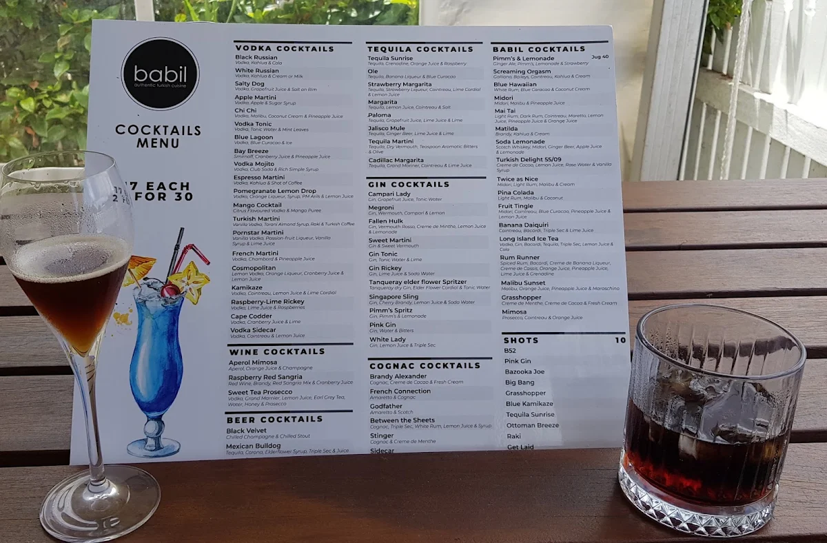 Menu, BabilOddfellows Restaurant