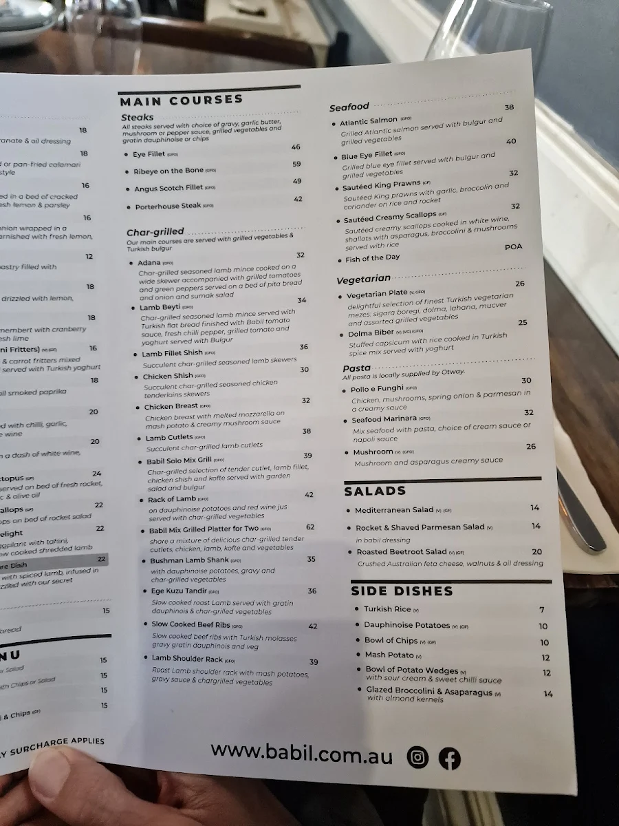 Menu, BabilOddfellows Restaurant