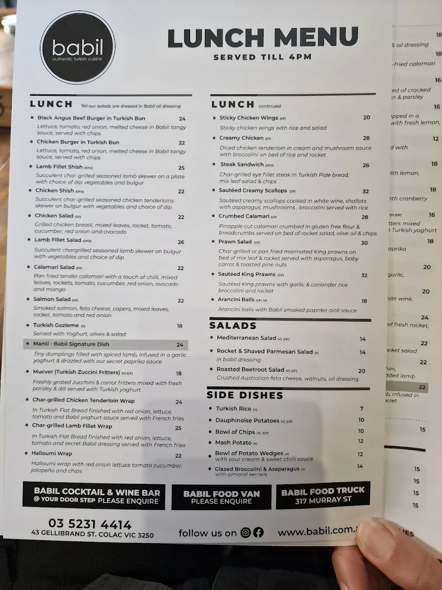 Menu, BabilOddfellows Restaurant