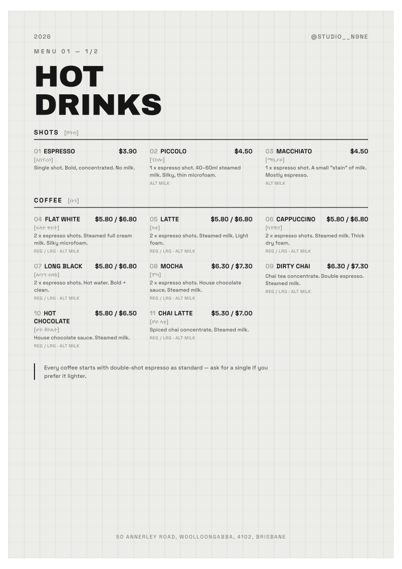 Menu, Studio N9NE