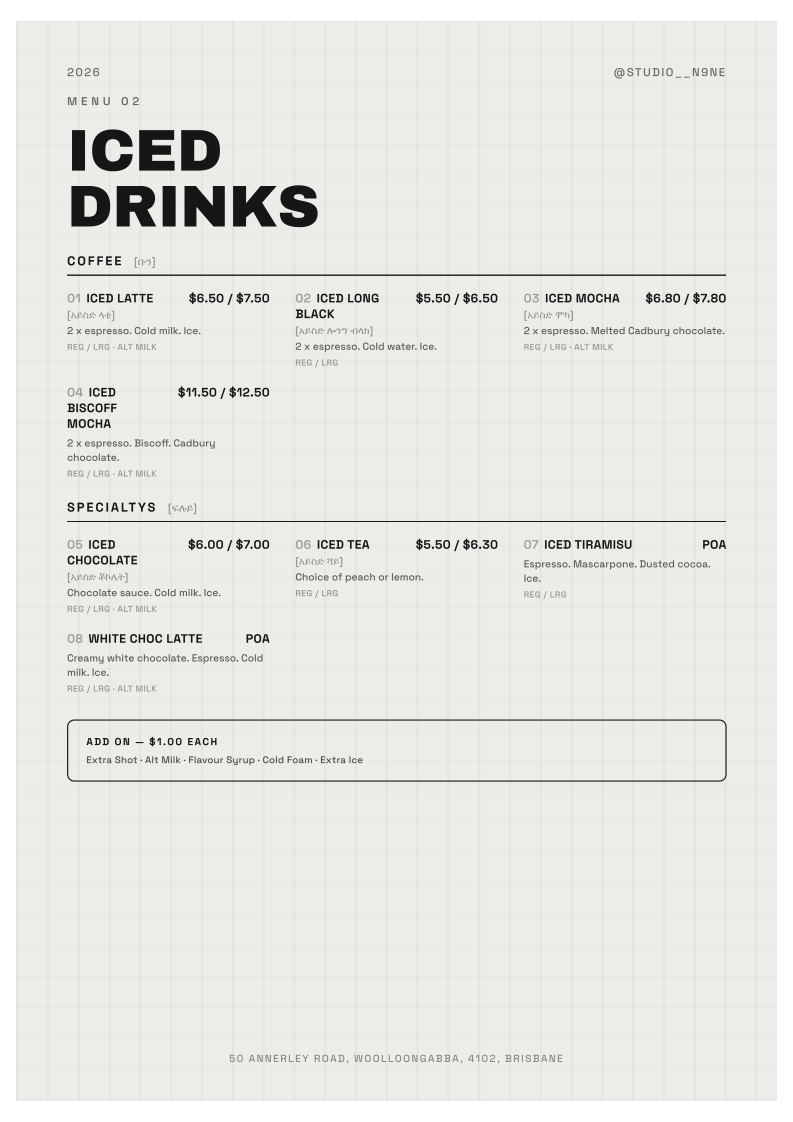 Menu, Studio N9NE