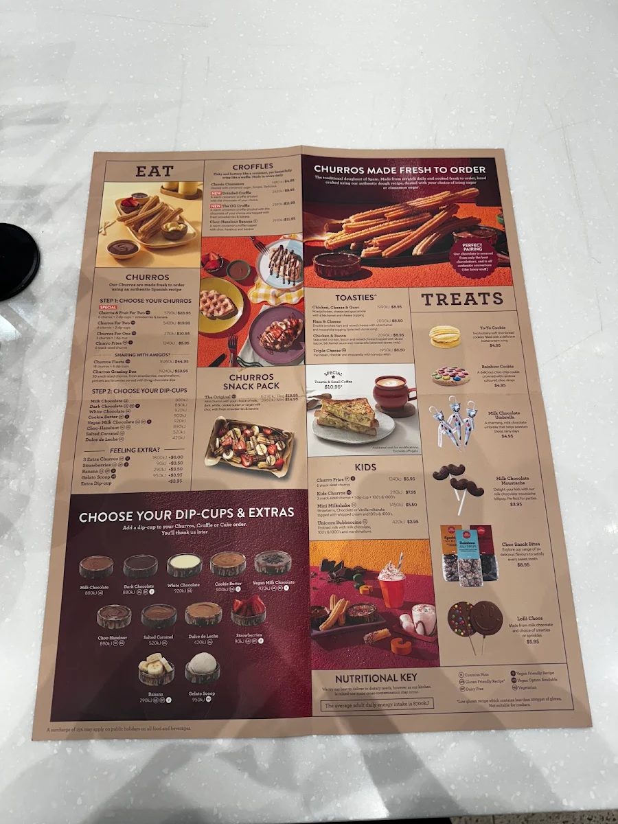 Menu, San Churro Clásico South Melbourne