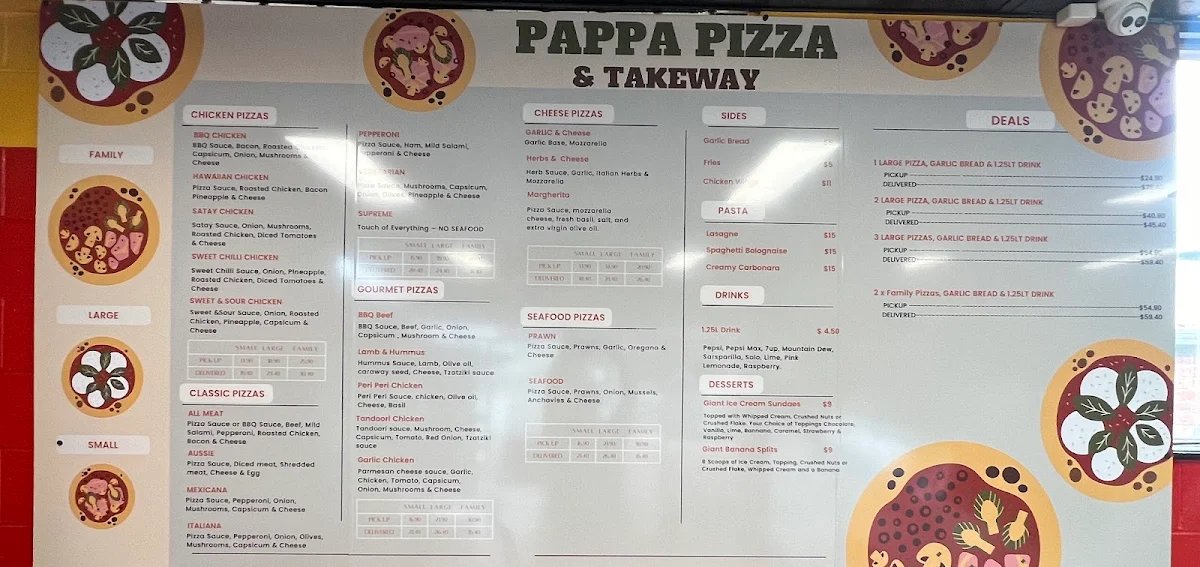 Menu, Jim’s Pizza