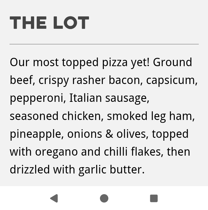 Menu, Domino's Pizza Reynella