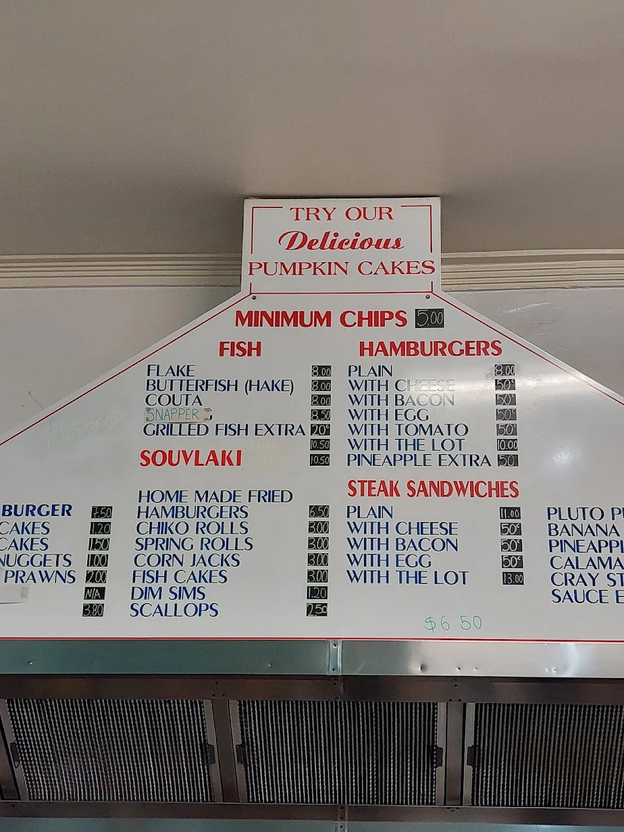 Menu, Steve's Fish Shop